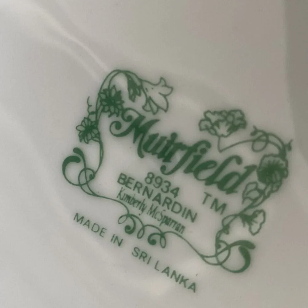 Muirfield Vegetable Serving Bowl Green and Pink Fan Bernardin Kimberly McSparran